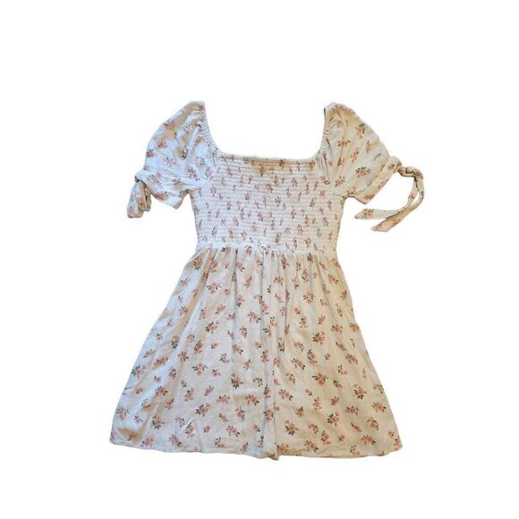 American Eagle Outfitters Dresses & Skirts - American Eagle Tie Sleeve Smocked Mini Dress Women's Small Cream Ditsy Floral